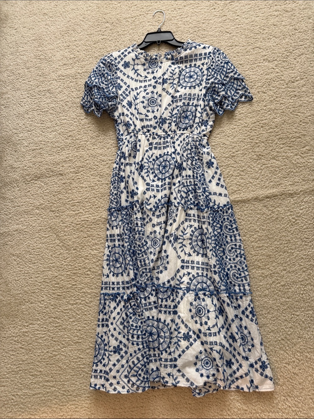 Blue and White Patterned Midi Dress - Women's